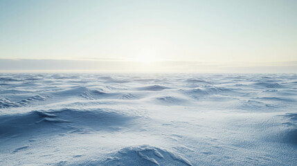 Obraz premium Vast Frozen Tundra Landscape with Smooth Snow-Covered Terrain Under Soft Morning Light