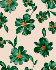 Luxury Nature green background vector. Floral pattern, Golden split-leaf Philodendron plant with monstera plant line arts, Vector illustration.