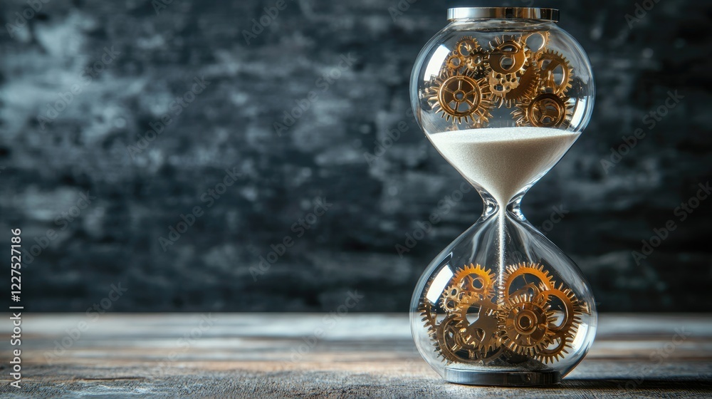 Aufkleber A symbolic hourglass with sand turning into gears, representing the connection between time and innovation, highlighting how time drives technological progress and creativity