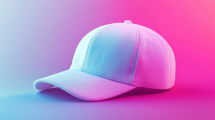 Fototapeta premium Stylish snapback cap displayed on pastel gradient background, trendy fashion
