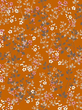 Indian Traditional Small Floral Tiny Block Print Booti motif design allover seamless repeat pattern digital design vector editable file on cream background