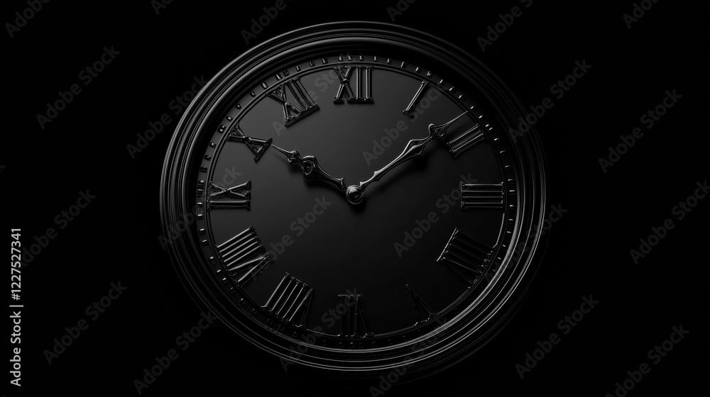 Leinwandbilder elegant black clock displaying the time with roman numerals against a dark background. generative ai