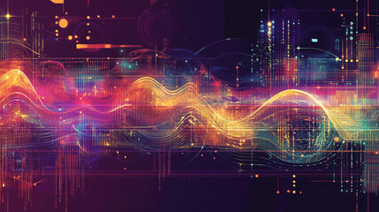 Obraz premium Abstract digital waveforms with vibrant colors and data patterns, representing technology and innovation