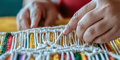 Macrame Wall Hanging Creation: Close-up of Knotting Process