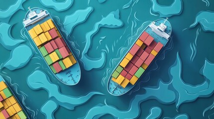 Global trade flat design top view international commerce theme water color vivid. 