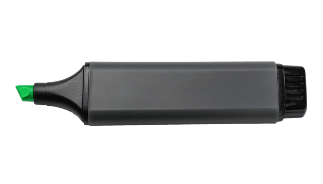 sleek gray highlighter pen with chisel tip, professional fluorescent marker for writing and highlighting, office stationery, isolated background
