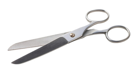 stainless steel scissors with sharp blades, vintage metal cutting tool, open scissors, isolated background
