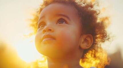 Fototapeta premium Adorable Toddler Gazing at Sunset Golden Hour Child Photography