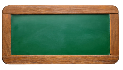 vintage green chalkboard with textured wooden frame, blank blackboard for writing, empty school slate, isolated background
