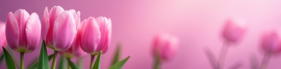 Naklejka premium Delicate pink and violet tulips, ultra-light background , garden, photography