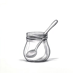 Sketch of a jar with a spoon, rustic kitchen setting