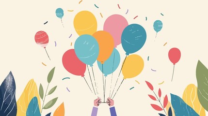Festive Birthday Balloon Decoration Vector Illustration