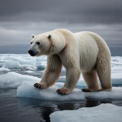 Fototapeta premium endangered Polar bear walking on melting ice