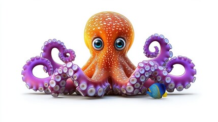 Fototapeta premium Toy Octopus With Colorful Tentacles in Bright Playful Ocean Scene