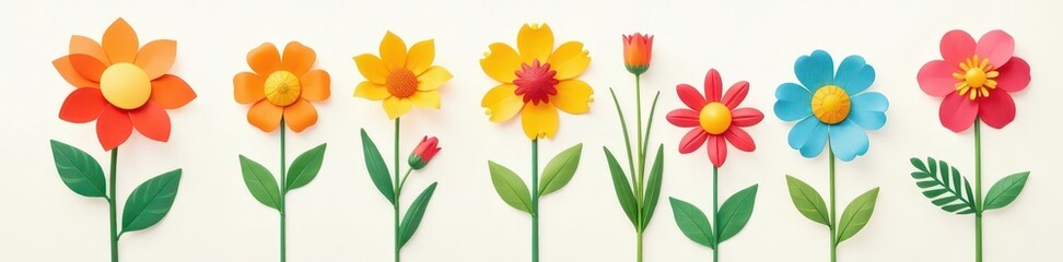 Fototapeta premium Collection of cheerful flat flower icons; vibrant hues , happy, summer