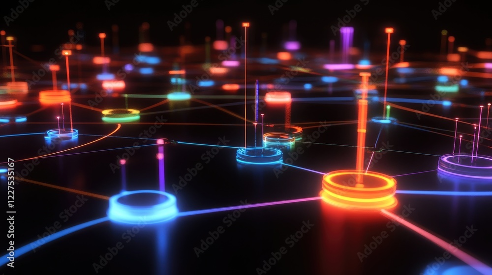 Poster A visually captivating image of interconnected devices with glowing data nodes, showcasing the flow of information in a futuristic, unified digital transformation ecosystem