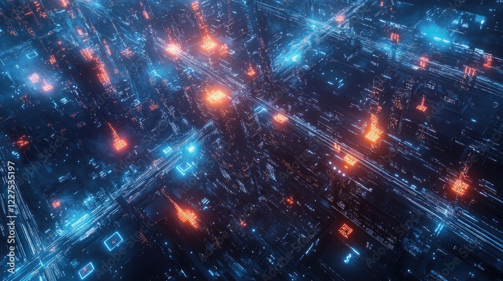 Poster A visually captivating image of interconnected devices with glowing data nodes, showcasing the flow of information in a futuristic, unified digital transformation ecosystem
