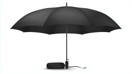 Ultra-realistic image of a black travel umbrella with a collapsible design, isolated on a white background
