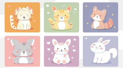 Bundle of Six Cute Animals Set Icons Vector Illustratio