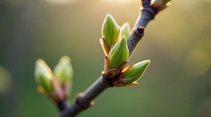 A close-up view of fresh tree buds emerging in spring, showcasing their delicate textures and vibrant colors