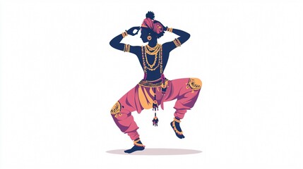 Obraz premium Traditional Hindu Dancer Man Flat Vector Illustration for Cultural Dance Performances and Celebrations