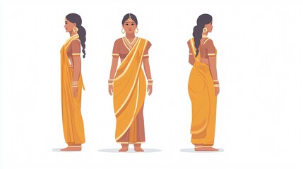 Traditional Hindu Woman Standing Character Flat Vector Illustration for Graphic Design Projects