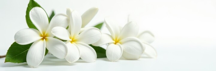 Obraz premium Several jasmine flowers, pristine white, on white , jasmine, freshness