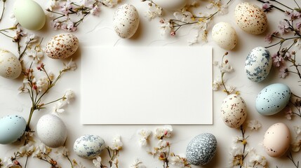 Obraz premium Colorful Arrangement of Easter Eggs and Fresh Spring Flowers