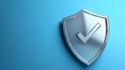 Metallic Shield Icon with Check Mark - Digital Security Symbol