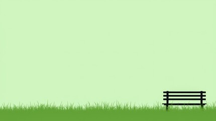 Fototapeta premium A minimalist depiction of a park bench in an open green space, emphasizing simplicity and tranquility. 
