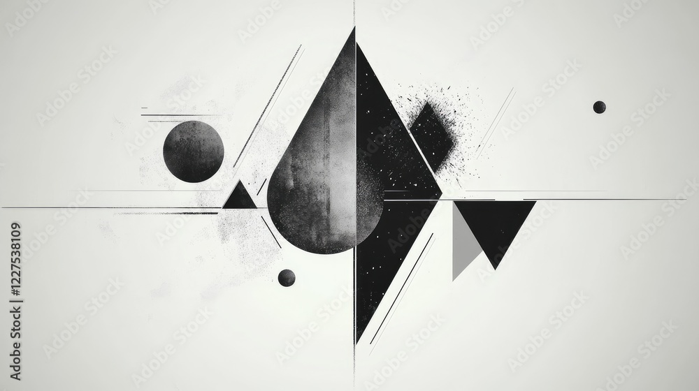 Poster An abstract geometric design with clean lines and shapes, including circles and triangles, set against a minimalist background for a modern, artistic look