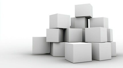Stacked white boxes at various angles in a minimalist studio environment for creative projects