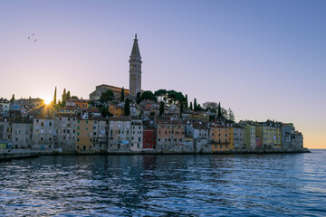 Fototapeta premium Sunset view of old town Rovinj, Croatia