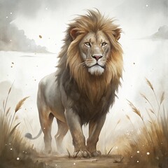 Naklejka premium The African Lion, with its majestic mane, roams the golden savannah as the King of the Jungle