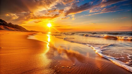 Warm Amber Glow on Sandy Baltic Beach at Sunset