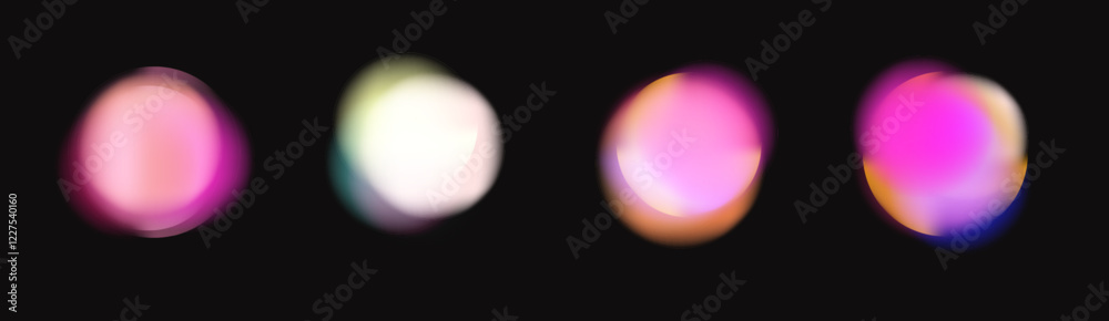 Aufkleber Neon round circles with blurred gradients, glowing frames with holographic light blur effect. Vector set of trendy colorful elements.