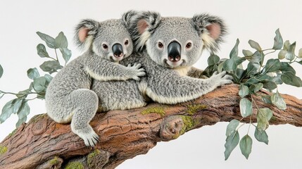 Fototapeta premium Two Koala Bears Huddle Together On A Branch