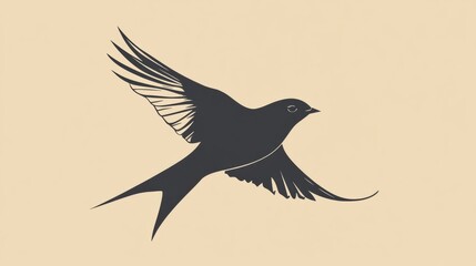 Fototapeta premium Elegant silhouette of a bird in flight against a plain background showcasing graceful wings and streamlined body shape. Generative AI