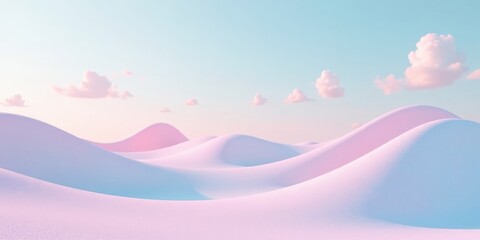 Serene Pastel Hills Under a Soft Sky, a Dreamlike Landscape of Gentle Undulations and Fluffy Clouds