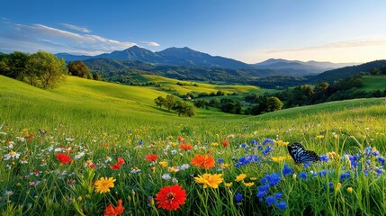 Obraz premium Picture Perfect Field of Wildflowers Vibrant Bloom of Summer Colors Serene Landscape Photography Rustic Countryside Nature Lovers Paradise