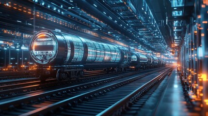 High-tech rail system, global freight transportation, 3D illustration. 