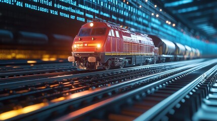 High-tech rail system, global freight transportation, 3D illustration. 