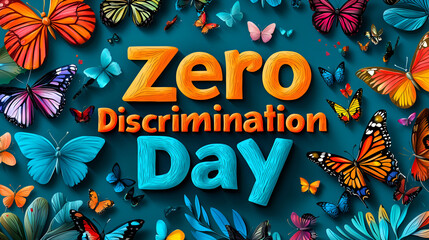 Vibrant celebration of zero discrimination day with colorful butterflies design