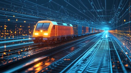 Fototapeta premium High-tech rail system, global freight transportation, 3D illustration. 