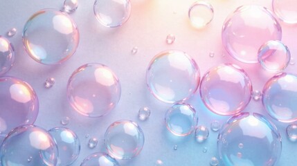 Pastel iridescent bubbles floating on a soft background, a dreamy and ethereal scene