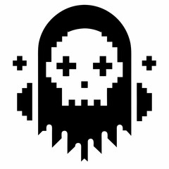 Obraz premium Pixel Art Ghostly Skull with Cross Eyes Retro Halloween Design