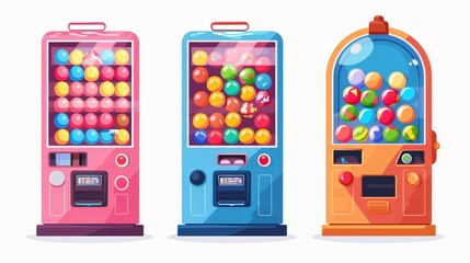 Colorful Gumball Machines Dispensing Bubble Gum - Playful and Vibrant Image