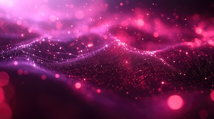 Abstract digital wave pattern with glowing particles in vibrant pink hues, creating a dynamic background