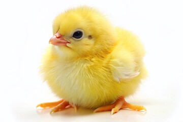 Obraz premium Adorable Little Yellow Chick, Isolated on White Background, Panoramic View