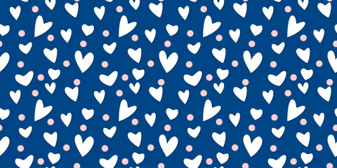 White Heart Seamless Pattern on color Background. Love romantic theme. Pattern hearts with Love for Valentine's Day. Valentines day background. Vector abstract texture with small hearts